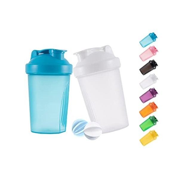 GAISHION Shaker Shaker pour boissons protéinées et shaker de 400 ml avec boules de fouet, sans plastique BPA blanc + bleu 