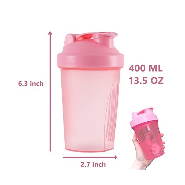 OOTD Lot de 2 bouteilles shaker protéinées et shaker de 400 ml avec boules de fouet, sans plastique BPA blanc + rose 