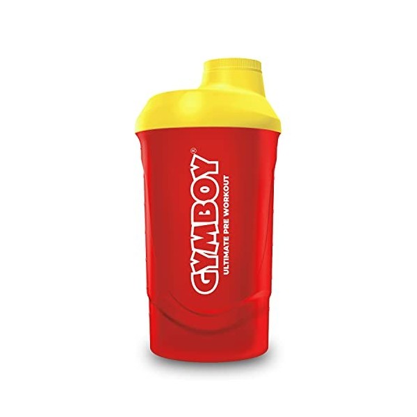 GYMBOY Pro Shaker Red 600 ml avec passoire, échelle et finition de qualité supérieure - Sans BPA