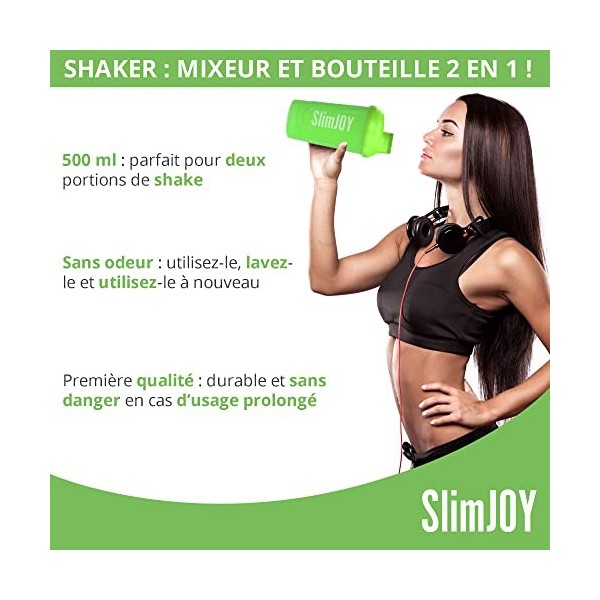 Slimjoy Shaker - bouteille shaker avec capacité de 500 ml - 100% étanche et sans BPA - le compagnon idéal pour vos séances de