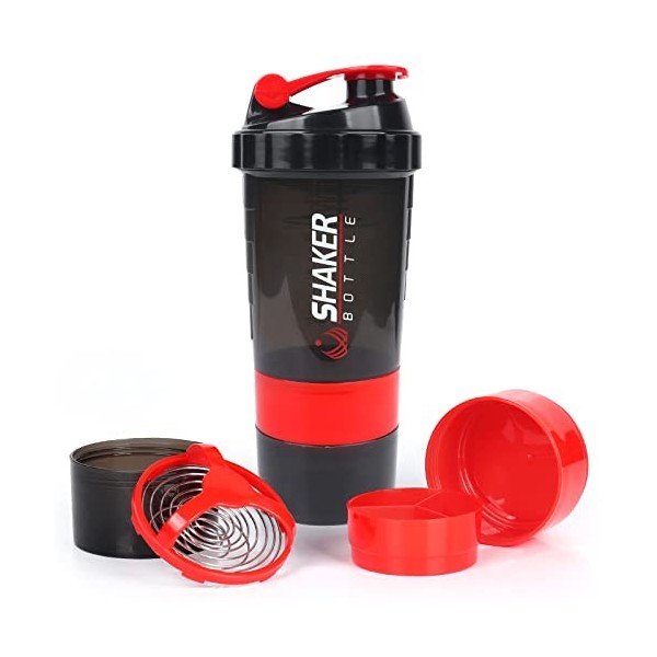 XSUPER Bouteille shaker de protéines de 473,6 g à 3 couches avec rangement de pilules et de suppléments, bouteille deau pour