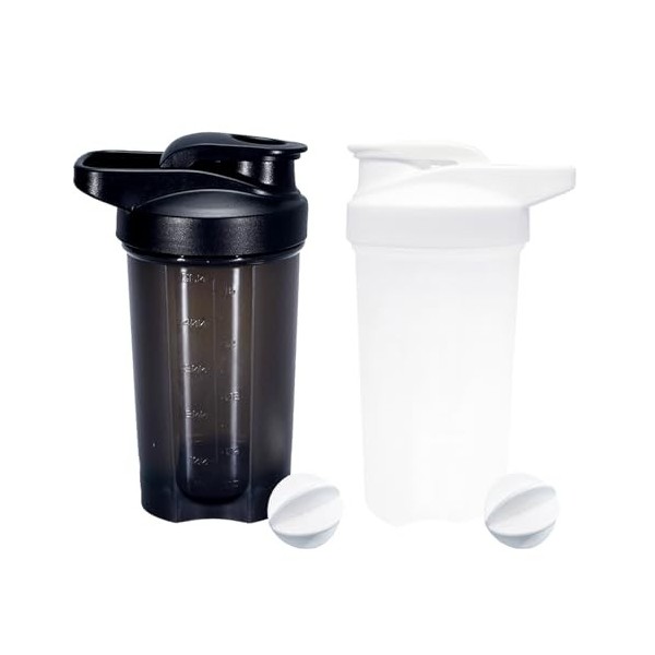 YAYAYOUNG Lot de 2 flacons shaker à protéines - 300 ml - Anti-fuite - Sans BPA - Pour suppléments - Avec tamis et graduation 