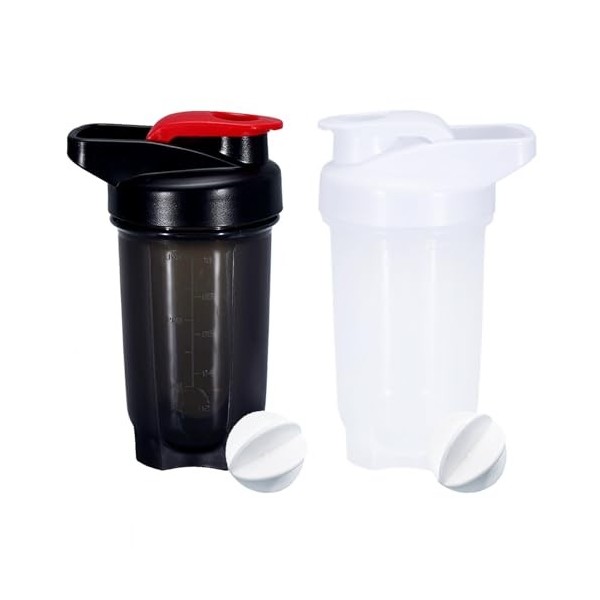 YAYAYOUNG Lot de 2 flacons shaker à protéines - 300 ml - Anti-fuite - Sans BPA - Pour suppléments - Avec tamis et graduation 