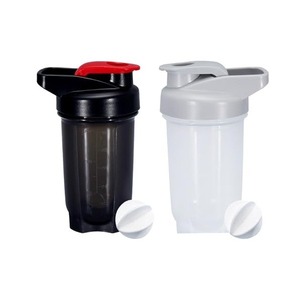 YAYAYOUNG Lot de 2 flacons shaker à protéines - 300 ml - Anti-fuite - Sans BPA - Pour suppléments - Avec tamis et graduation 