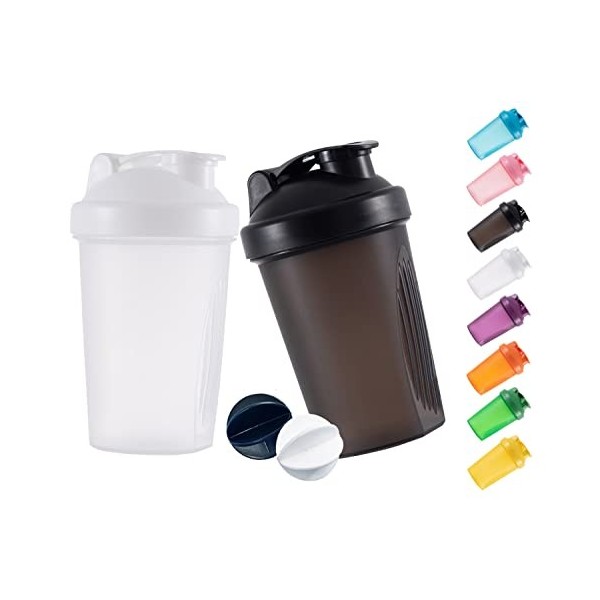 GAISHION Shaker Shaker pour boissons protéinées et shaker de 400 ml avec boules de fouet, sans plastique BPA noir + blanc 