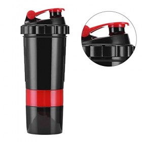 Mitigeur de Sport en Plastique Portable, 3 Couches de Bouteille Shaker Anti-fuite | pour les Boissons Protéinées et les Poign