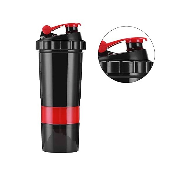 Mitigeur de Sport en Plastique Portable, 3 Couches de Bouteille Shaker Anti-fuite | pour les Boissons Protéinées et les Poign