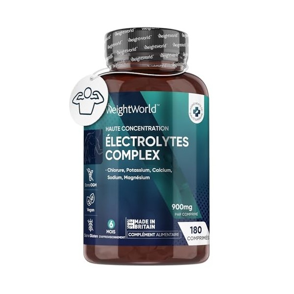 Electrolyte Complex 180 Comprimés Vegan - 900 mg par Portion 6 Mois - Electrolytes Sans Sucre Avec Sodium, Calcium, Magnesi