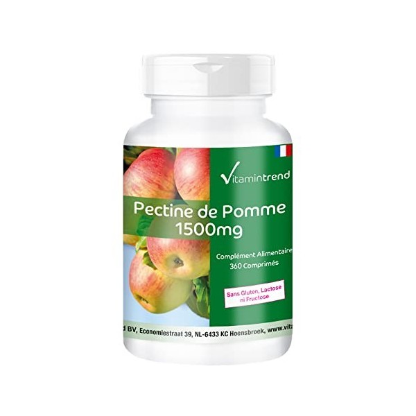 Pectine de Pomme 1500mg - Fibre naturelle – Végan - 300 comprimés - ! POUR 4 MOIS | Vitamintrend®