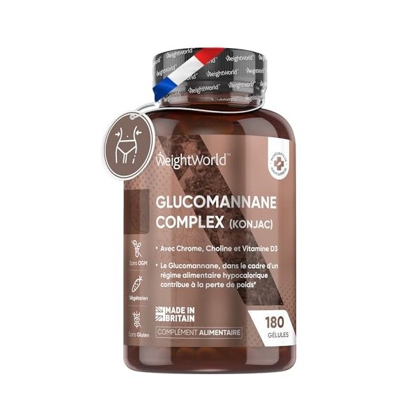 Konjac Glucomannane en Gélules à 3000 mg Pure 95% de Fibre de Konjac, Perte de Poids, Taux de Cholestérol Avec 180 Gélules Po