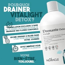 Vitalight Detox 500ml - Diurétique et Draineur - 13 Extraits purs de Plantes - Effet Ventre Plat - Avec Bouleau, Raisin dour