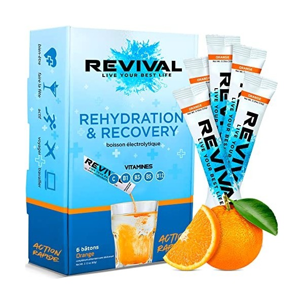 Revival Hydratation Rapide Boisson Électrolyte - Poudre Pour Réhydratante, Supplément Haute Teneur en Vitamine C, Comprimés H