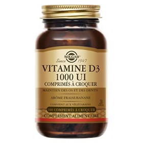 Solgar Vitamine D3 1000 UI à croquer - Défenses immunitaires - Goût fraise/banane - Os/Cartilages - Complément Alimentaire - 