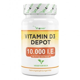 Vitamine D3 10.000 I.E. Depot - 365 Comprimés - Haute Dose - Végétarien - Haute Pureté - 10 Dose Journalière 1000 I.E. par Jo