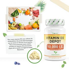 Vitamine D3 10.000 I.E. Depot - 365 Comprimés - Haute Dose - Végétarien - Haute Pureté - 10 Dose Journalière 1000 I.E. par Jo