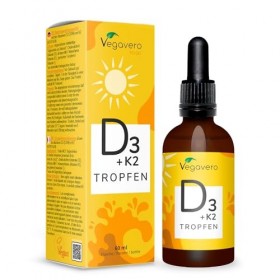 Vitamine D3 K2 Gouttes Vegavero® | VEGAN | 2000 UI Vitamine D3 + 25 µg Vitamine K2-MK7 | Haute Biodisponibilité et Dosage | I