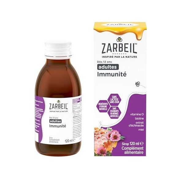 Zarbeil Sirop Immunité Adultes, Extrait d’echinacée et Vitamines, pour renforcer limmunité, à partir de 12 ans, 120ml