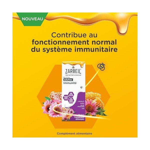 Zarbeil Sirop Immunité Adultes, Extrait d’echinacée et Vitamines, pour renforcer limmunité, à partir de 12 ans, 120ml