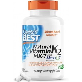 Dr Bests Lot de 60 vitamines naturelles K2 MK-7 avec MenaQ7 Blanc sans arôme