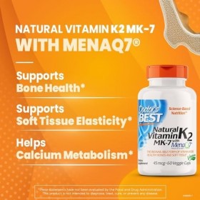 Dr Bests Lot de 60 vitamines naturelles K2 MK-7 avec MenaQ7 Blanc sans arôme