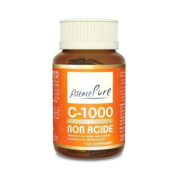 Vitamine C-1000 Non Acide Essence Pure | Soutien Immunitaire, Formation Collagène, Anti-Stress Oxydatif, Réduit Fatigue | 100