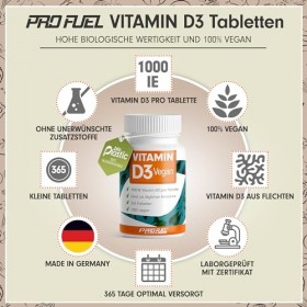 Vitamine D3 VEGAN 1000 UI – 365 comprimés – Stock annuel de vitamine D3 – Dosage optimal – Pour le système immunitaire et les
