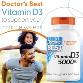 Doctors Bests, Vitamine D3, 5 000 UI, haute dose, dose hebdomadaire en dépôt, 720 gélules molles, testé en laboratoire, sans