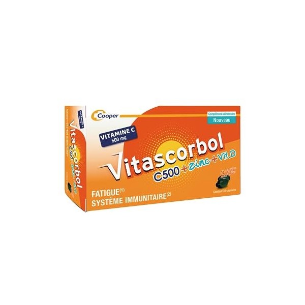 VITASCORBOL - Complément alimentaire à base de Vitamine C, Vitamine D et Zinc - Capsules Softgel - Fatigue1 et Système Immuni