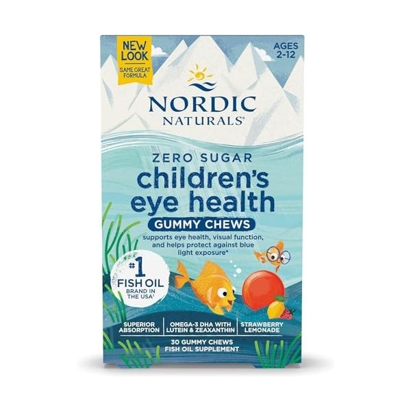 Nordics Lot de 30 bonbons gélifiés pour la santé des yeux des enfants, limonade à la fraise pour enfants, 484 mg total domé