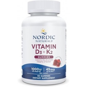 Nordics Vitamine D3 + K2 Gummies, Grenade – 60 bonbons gélifiés – 1000 UI de vitamine D3 + 45 mcg de vitamine K2 – Bon goût 
