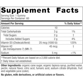 Nordics Vitamine D3 + K2 Gummies, Grenade – 60 bonbons gélifiés – 1000 UI de vitamine D3 + 45 mcg de vitamine K2 – Bon goût 