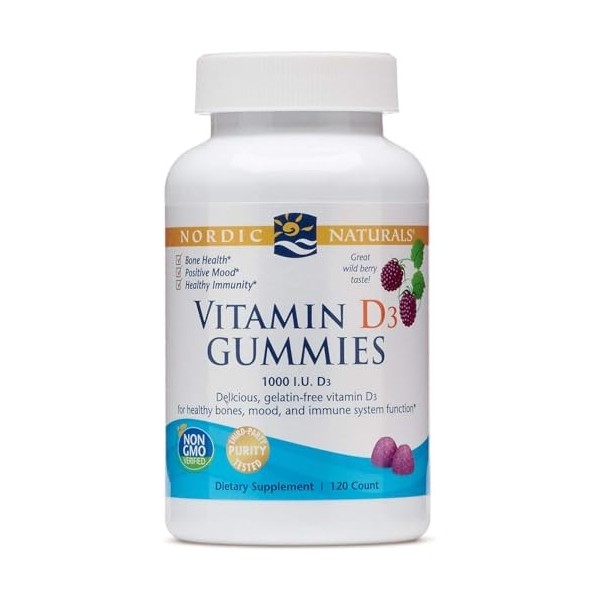 Nordics Vitamine D3 Gummies, baies sauvages – 120 bonbons gélifiés – 1000 UI de vitamine D3 – Bon goût – Des os, une humeur 