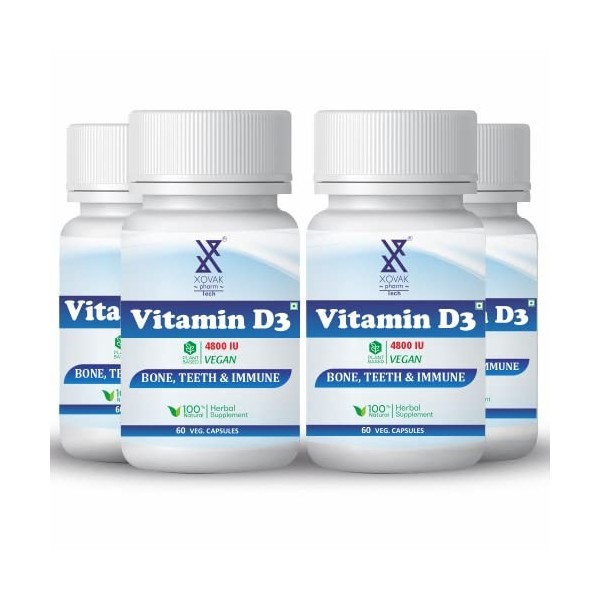 Vitamin D3 Capsules | Ayurvedic, Improve Bone & Teeth Health, Immune System, Muscle Strength & Immunity | Xovak Pharmtech