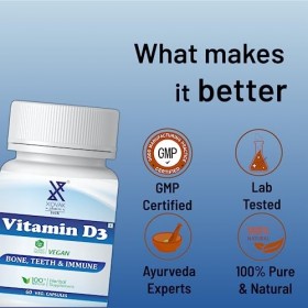 Vitamin D3 Capsules | Ayurvedic, Improve Bone & Teeth Health, Immune System, Muscle Strength & Immunity | Xovak Pharmtech