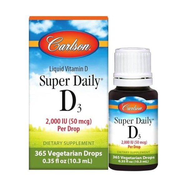 Carlsons – Super Daily D3, gouttes de vitamine D, 2 000 UI par goutte, approvisionnement dun an, vitamine D3 liquide, santé 