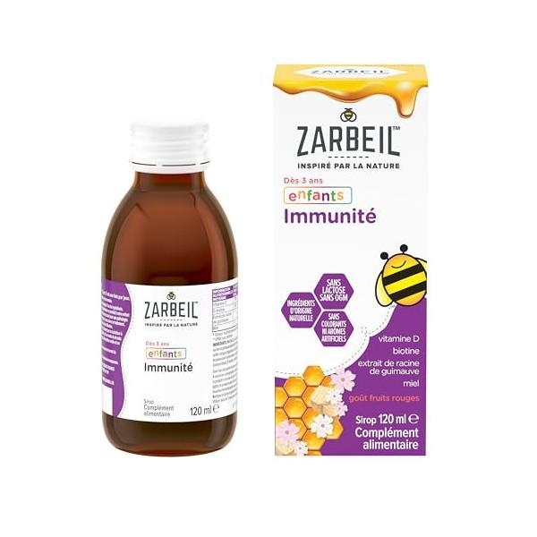 Zarbeil Sirop Immunité Enfants, Extrait de racine de guimauve et Vitamines, Pour renforcer limmunité, à partir de 3 ans, 120