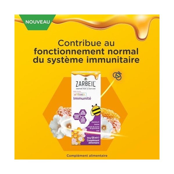 Zarbeil Sirop Immunité Enfants, Extrait de racine de guimauve et Vitamines, Pour renforcer limmunité, à partir de 3 ans, 120