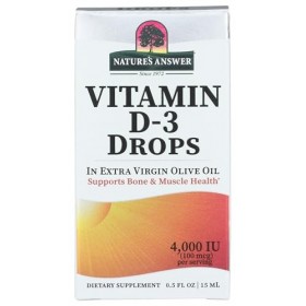 Natures Answer Gouttes de vitamine D-3 - Dans de lhuile dolive extra vierge - 4000 UI - 15 ml