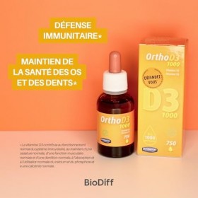 Orthonat - D3 1000 UI - Complément Alimentaire Immunité et Structure Osseuse - 25 g de Vitamine D3 par Goutte - 750 Gouttes