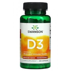 Swanson Vitamine D-3 2000 IU - 250 capsules | Renforcement des Os et du Système Immunitaire - Complément Alimentaire Essentie