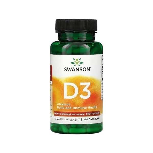 Swanson Vitamine D-3 1000 UI - 250 Capsules | Complément Haute Efficacité pour la Santé Osseuse et Immunitaire