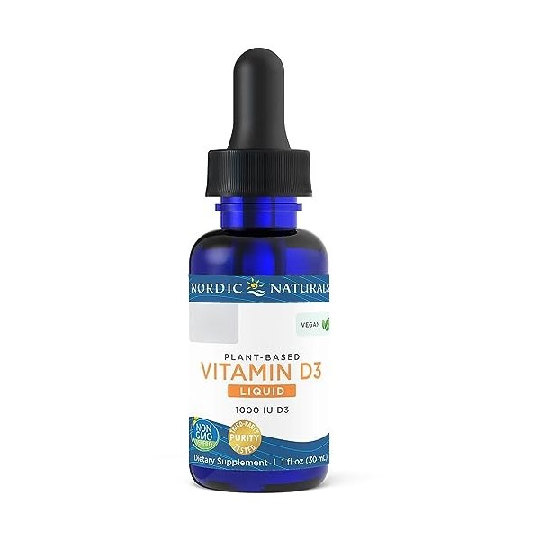 Nordic Naturals, Liquid Vitamin D3, 1000 IU, Cholécalciférol de Lichen, Gouttes végétaliennes, 30ml, Testé en Laboratoire, Sa