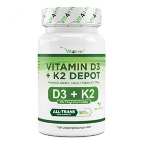 Vitamine D3 + K2 Depot - 180 comprimés - Matière première de première qualité : 99,7+% All-Trans K2VITAL® de Kappa - Avec 5