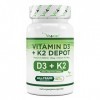 Vitamine D3 + K2 Depot - 180 comprimés - Matière première de première qualité : 99,7+% All-Trans K2VITAL® de Kappa - Avec 5