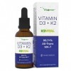 Vitamine D3 + K2 gouttes 50ml - Premium : 99,7+% All-Trans Original K2VITAL® de Kappa - Hautement dosé avec 1000 U.I. de vi