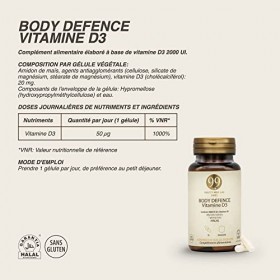 99 LAB PARIS - Body Defence Vitamine D3 - Complément Alimentaire Halal - Sans Gluten - Flacon de 60 Gélules Végétales de 2000