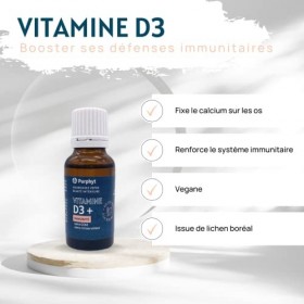 VITAMINE D3 végétale - 1 000UI par goutte- Vegan - Sans OGM - 20ml - Purphyt
