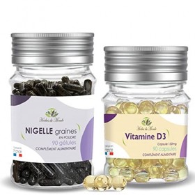 Herbes du Monde - Duo Immunité: Nigelle Sativa & Vitamine D3 Healthy, 180 Gélules - Renforcement Immunitaire, Antioxydant, An