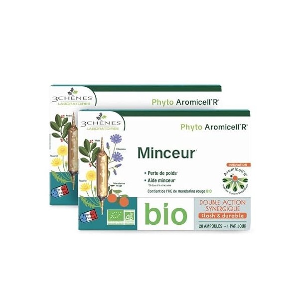 PHYTO AROMICELLR Minceur - 20 Ampoules | Aide Minceur Naturelle avec Chicorée, Maté, Pissenlit, Mandarine Rouge | Perte de P