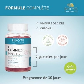 BIOCYTE Les Gummies Minceur - Digestion, Métabolisme des Sucres et Graisses - Vinaigre de cidre, Chrome Goût Pomme - 60 gummi